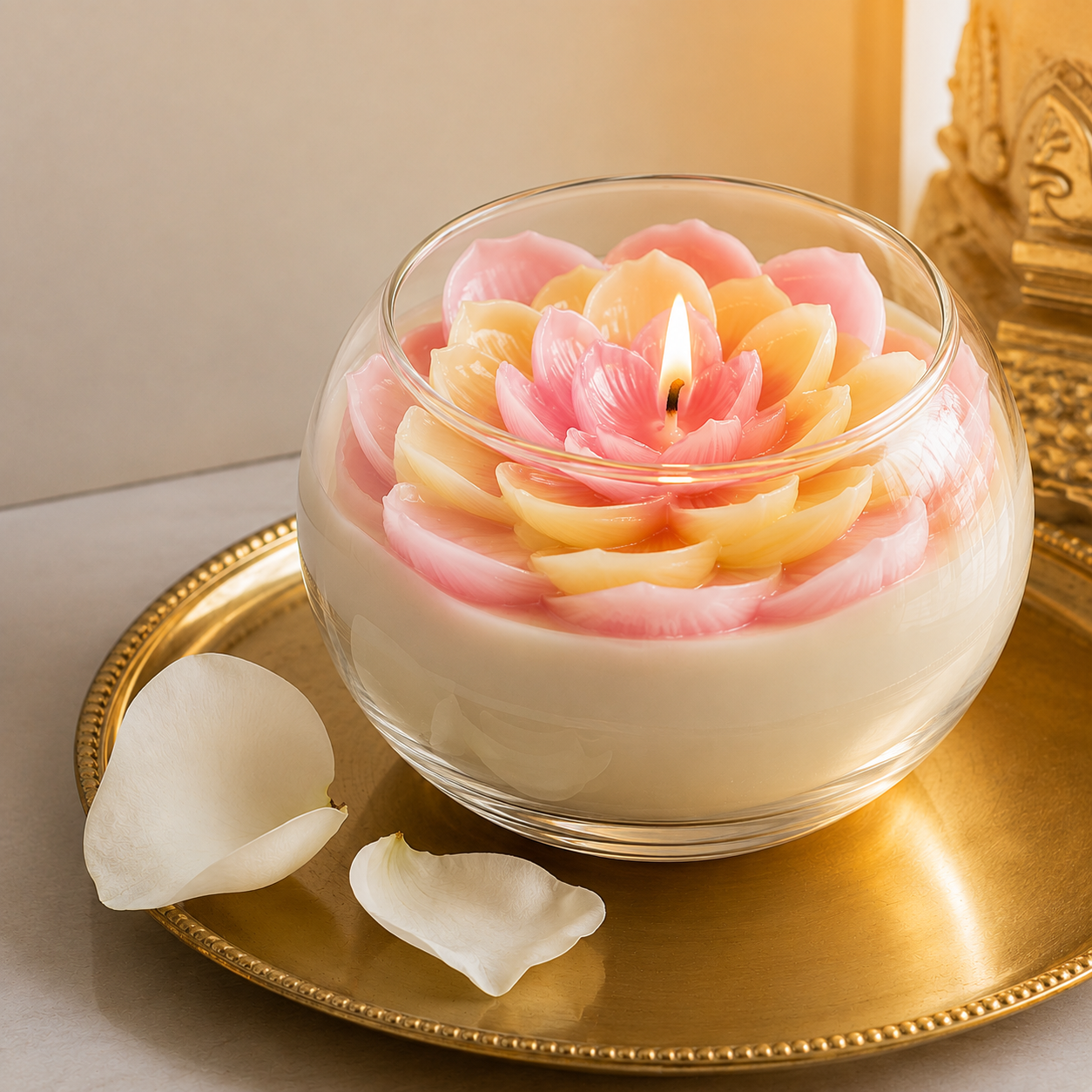 Lotus Bloom Serenity Candle | Handcrafted Floral Design | Soy Wax | Luxury Home Décor Gift