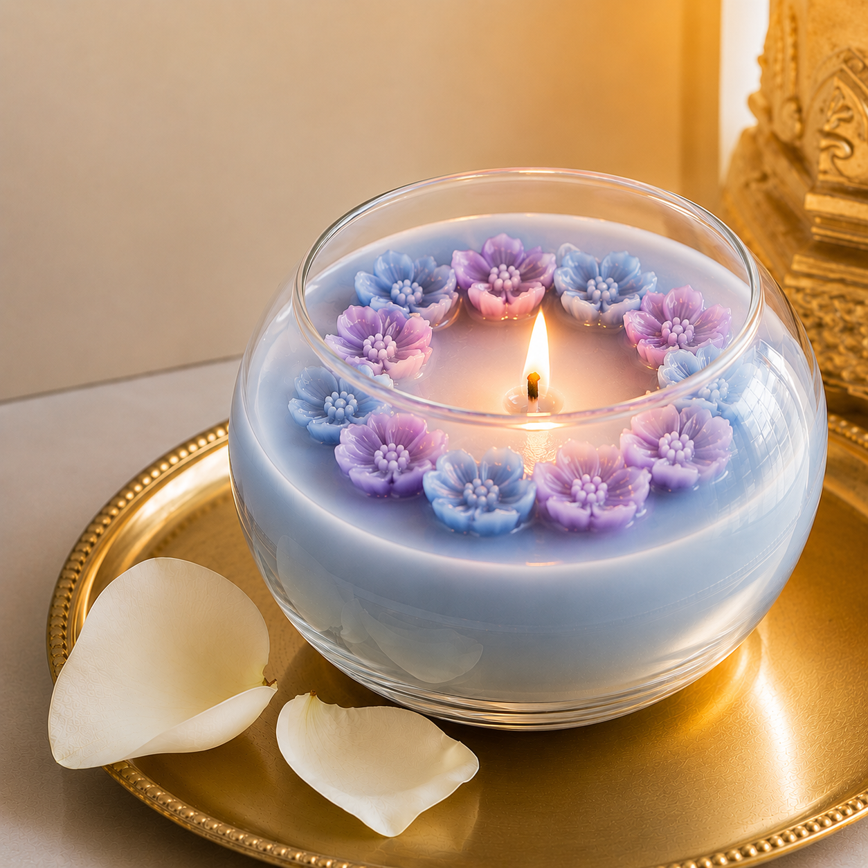 Lotus Bloom Serenity Candle | Handcrafted Floral Design | Soy Wax | Luxury Home Décor Gift