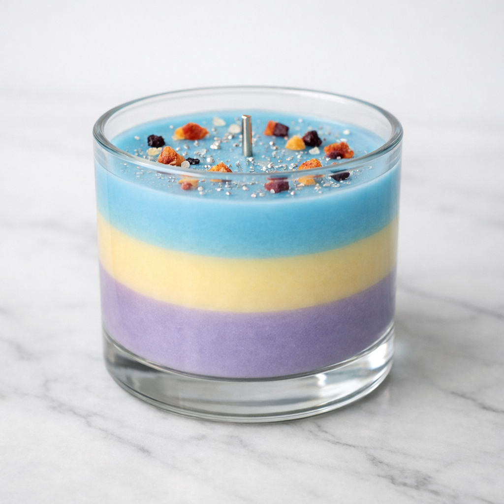 Hand‑Poured Layered Candle – Lavender, Lemon & Sky Blue | Premium Soy Wax |  | Set of 3 Novelty Candles | Soy Wax | Gift Set for Her