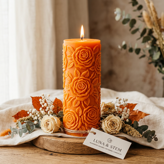 product rose embossed pillar orange 1
