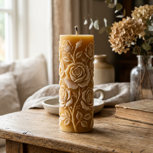 product rose embossed pillar yellow cream 1